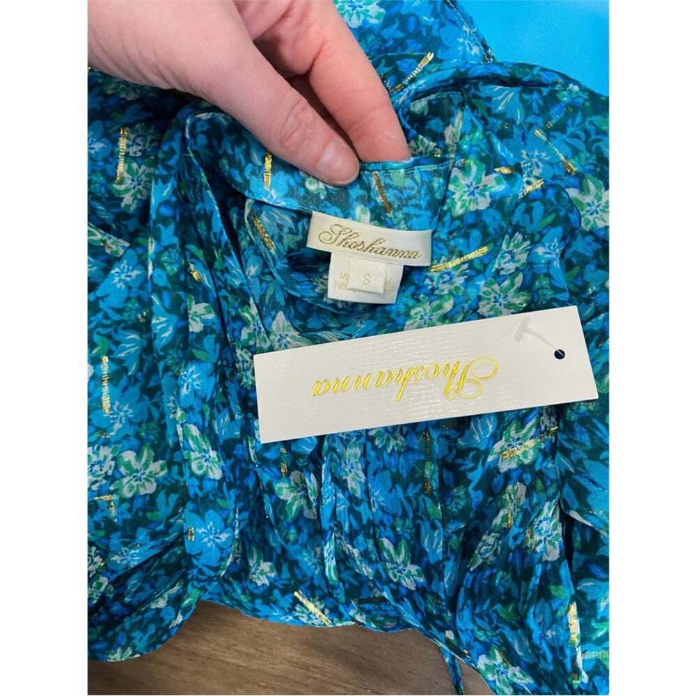 Shoshanna Regency Gold Liberty Print Y2K “Edie” Fairy Blouse Primary Blue - Picture 2 of 9